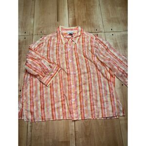 Breckenridge Woman Striped Button Down Shirt Orange Yellow White Casual Top 2X